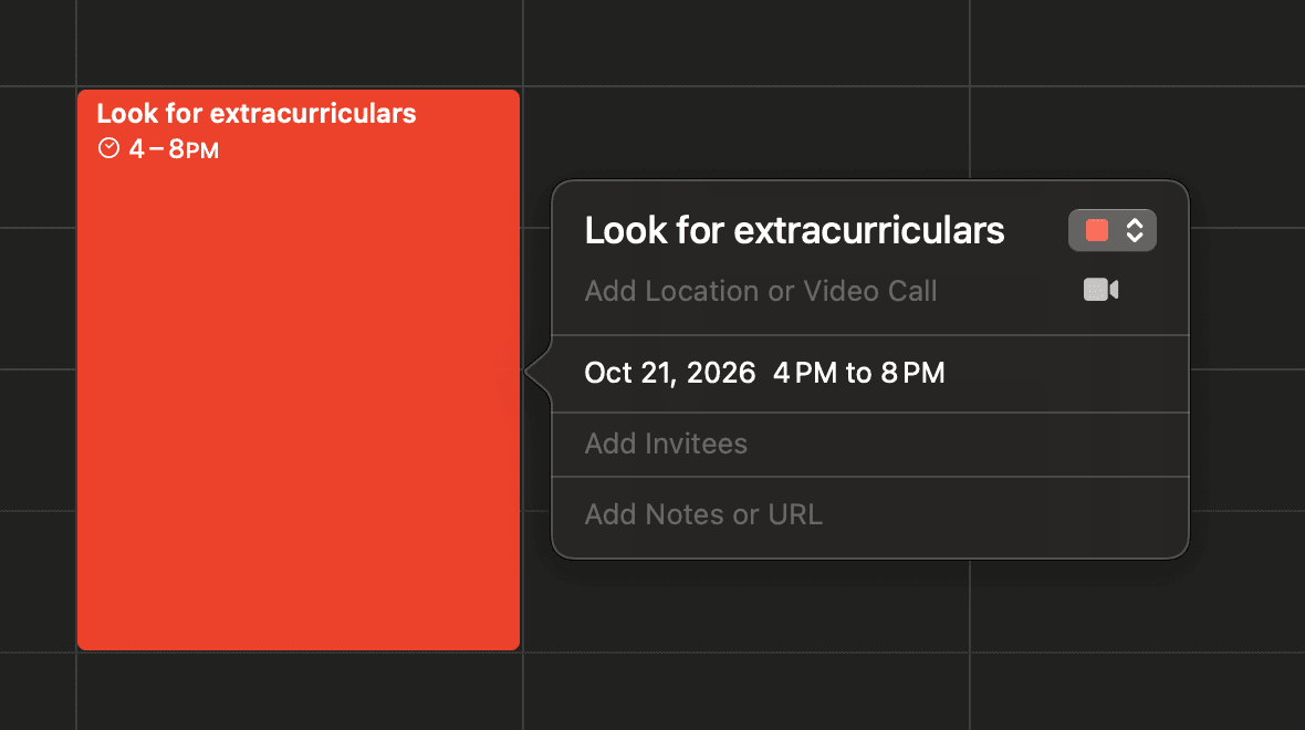 A single scholarship-related task squeezed into a personal calendar, easy to lose track of